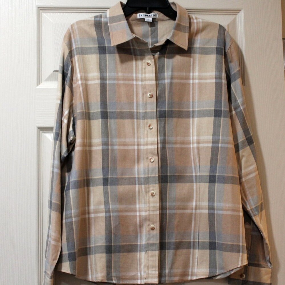 Pendleton Womens Plaid Shirt, 100 % Cotton, Long Sleeve, Size XL